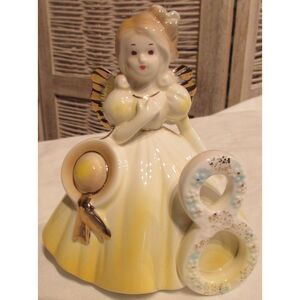 Josef Originals 8th birthday girl angel yellow dress bonnet ceramic figurine